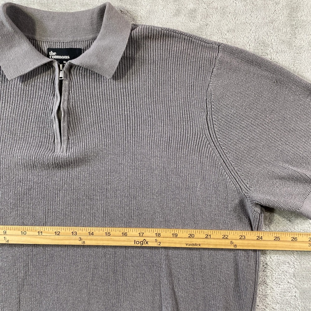 The Commons Sweater Polo Shirt Men XL Gray Ribbed Knit 1/4 Zip Preppy Minimalist - Picture 4 of 11